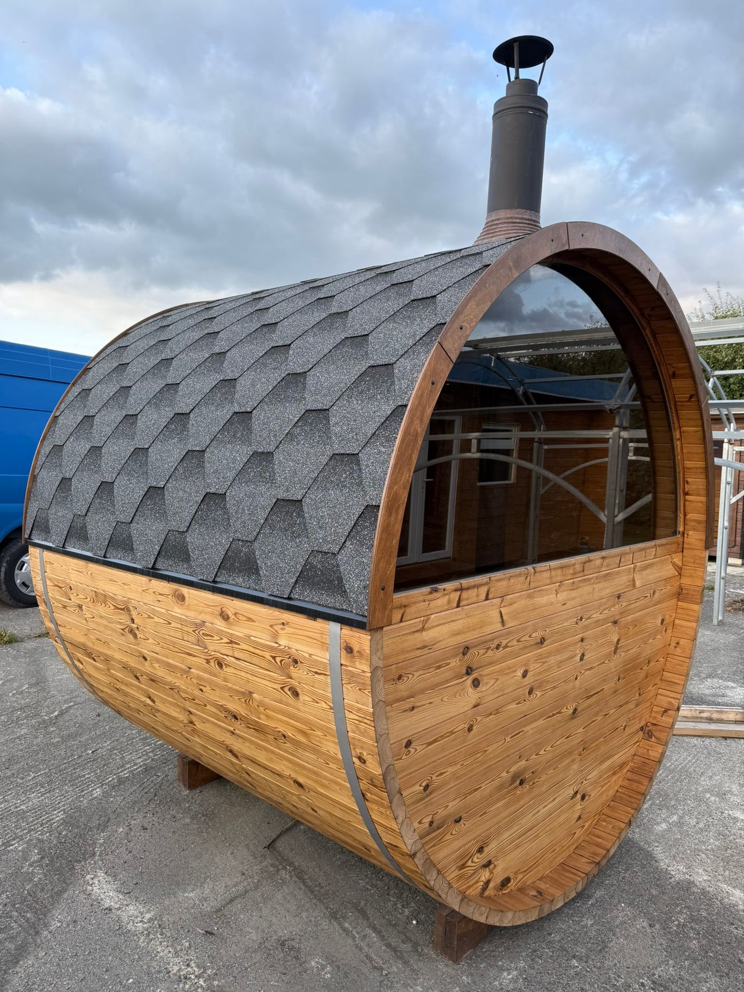 Barrel Sauna 2m Thermo Wood 50% Panoramic Glass on Rear