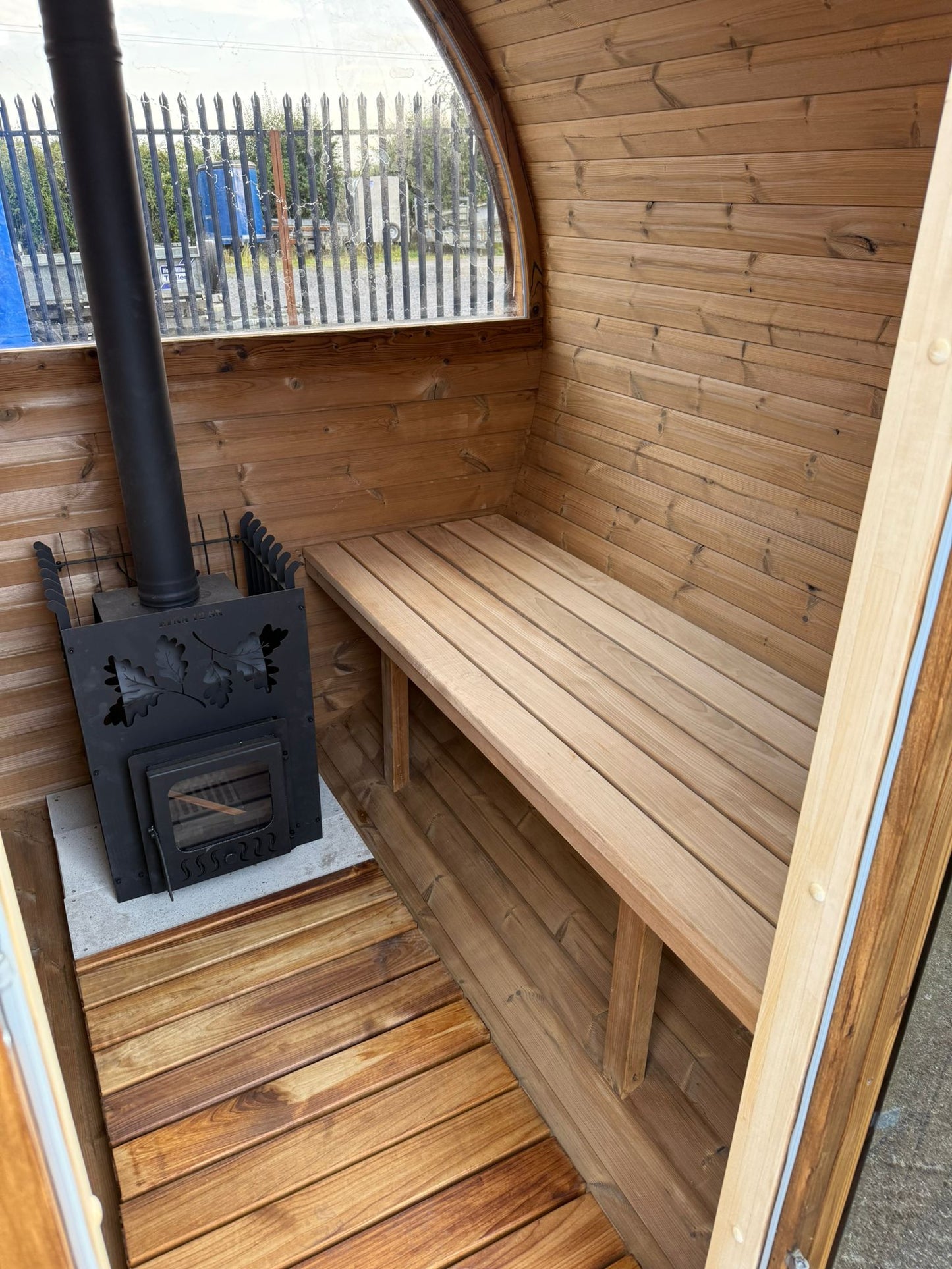 Barrel Sauna 2m Thermo Wood 50% Panoramic Glass on Rear