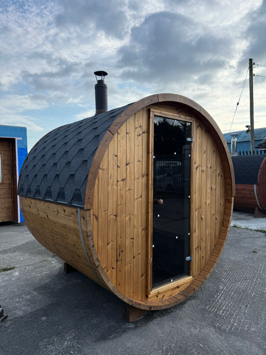 Barrel Sauna 2m Thermo Wood 50% Panoramic Glass on Rear
